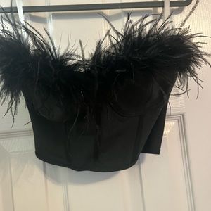 Black feather superdown crop top